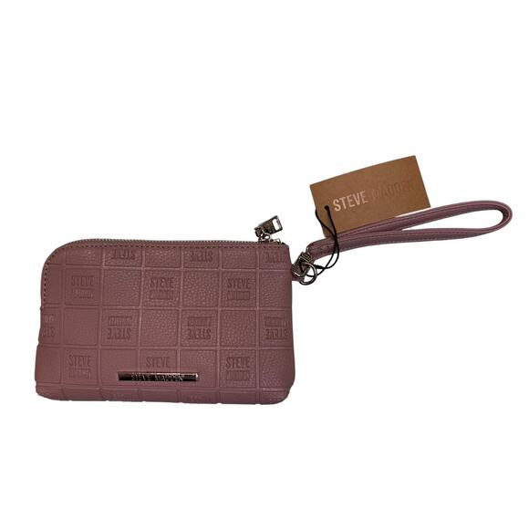 Steve Madden SM BTRELL Double Zip Monogram Checkered Mauve Wristlet Clutch New - Picture 2 of 4